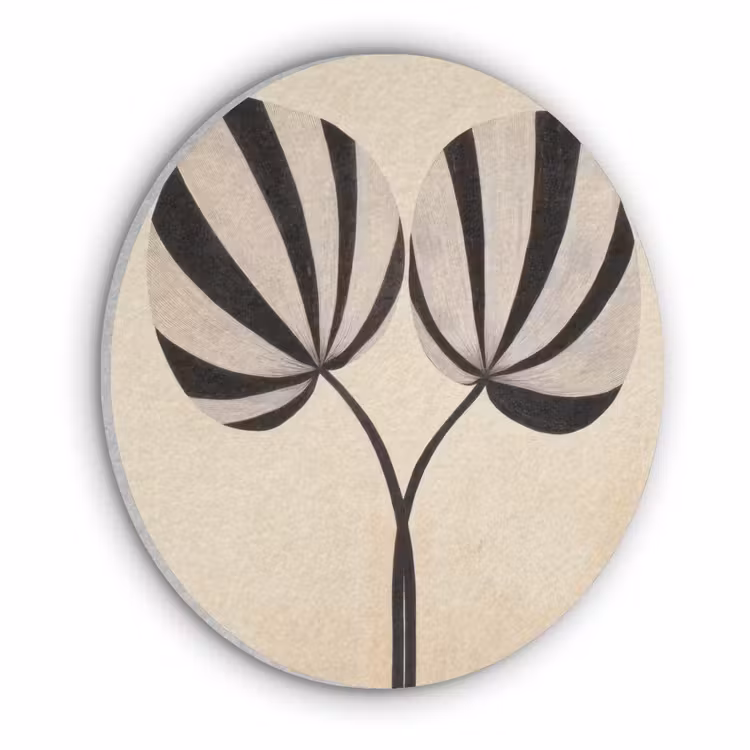 Bladeren - Gestreept - Stengel - Beige Akoestische PET Vilt - Rond klein -3d