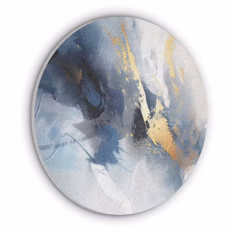 Blauw - Modern - Marmer - Abstract - Goud Akoestische PET Vilt - Rond klein -3d