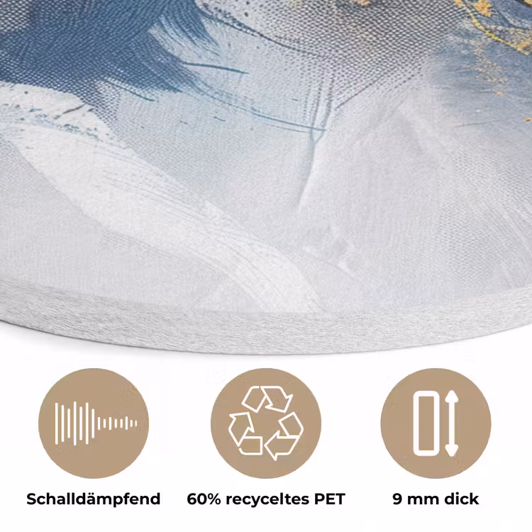 Blauw - Modern - Marmer - Abstract - Goud Akoestische PET Vilt - Rond klein -closeup_DE