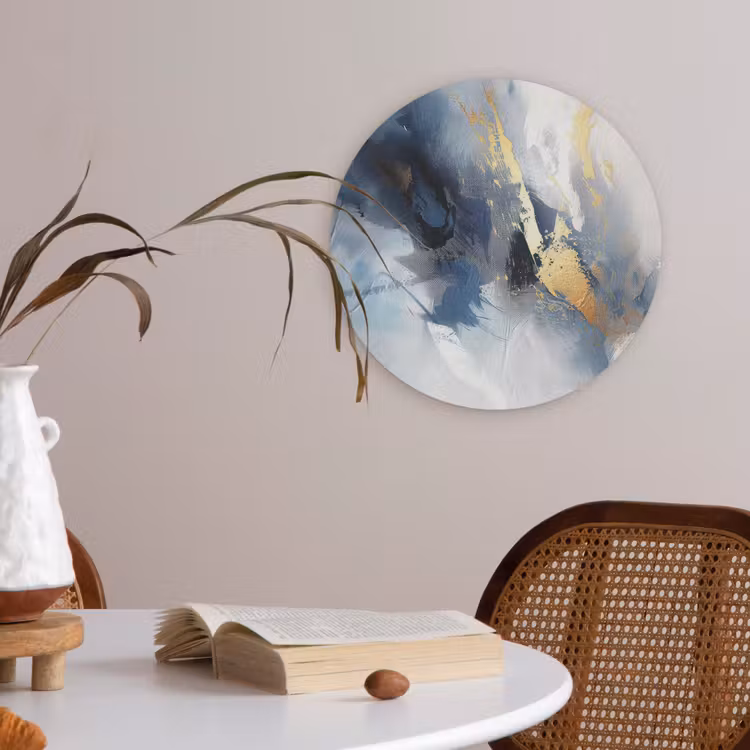 Blauw - Modern - Marmer - Abstract - Goud Akoestische PET Vilt - Rond klein -sfeer3