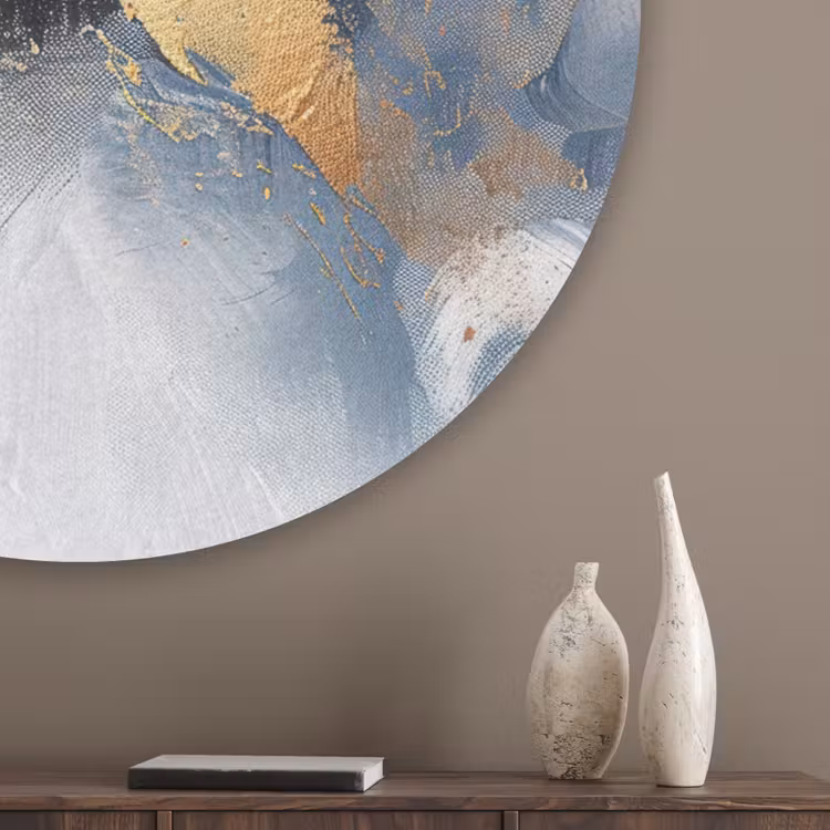 Blauw - Modern - Marmer - Abstract - Goud Akoestische PET Vilt - Rond klein -sfeer5_closeup