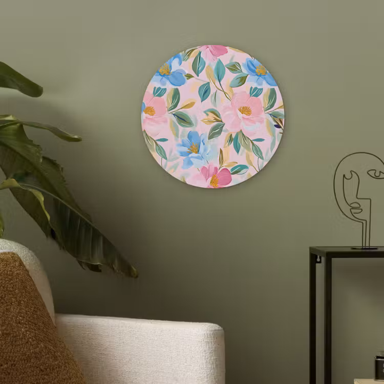 Blauw - Roze - Bloemen Akoestische PET Vilt - Rond klein -sfeer2