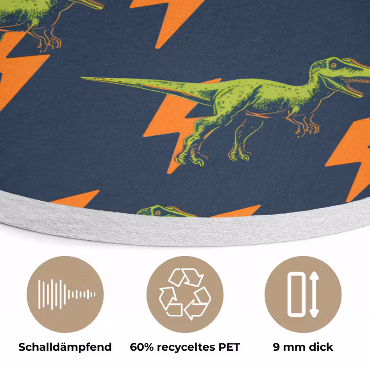 Bliksemschichten - Oranje - Dinosaurussen Akoestische PET Vilt - Rond klein -closeup_DE