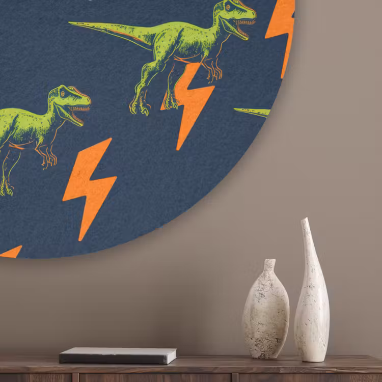 Bliksemschichten - Oranje - Dinosaurussen Akoestische PET Vilt - Rond klein -sfeer5_closeup