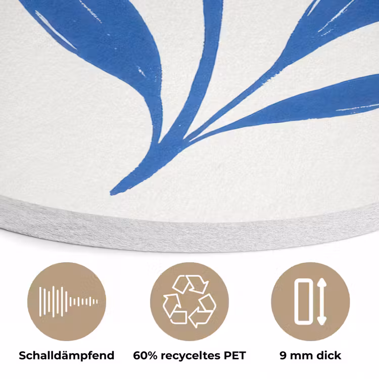 Bloem - Blaadjes - Minimalistisch - Blauw Akoestische PET Vilt - Rond klein -closeup_DE