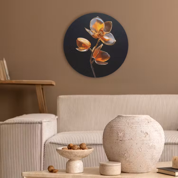 Bloem - Orchidee - Oranje Akoestische PET Vilt - Rond klein -sfeer1