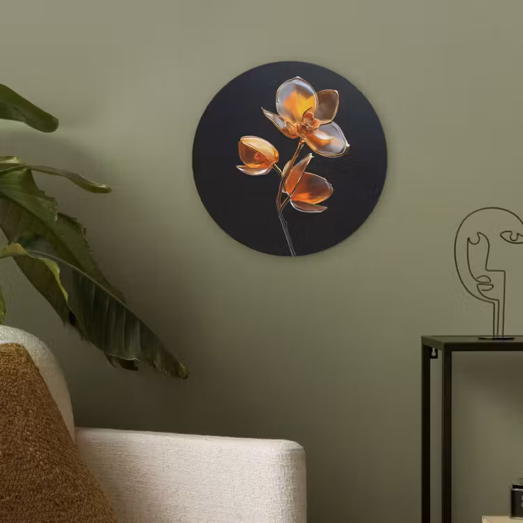 Bloem - Orchidee - Oranje Akoestische PET Vilt - Rond klein -sfeer2