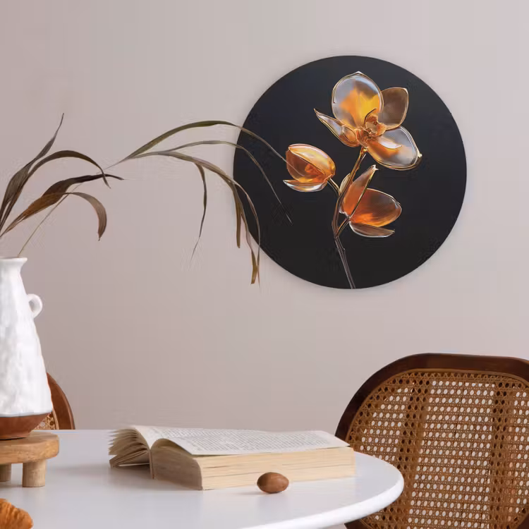 Bloem - Orchidee - Oranje Akoestische PET Vilt - Rond klein -sfeer3