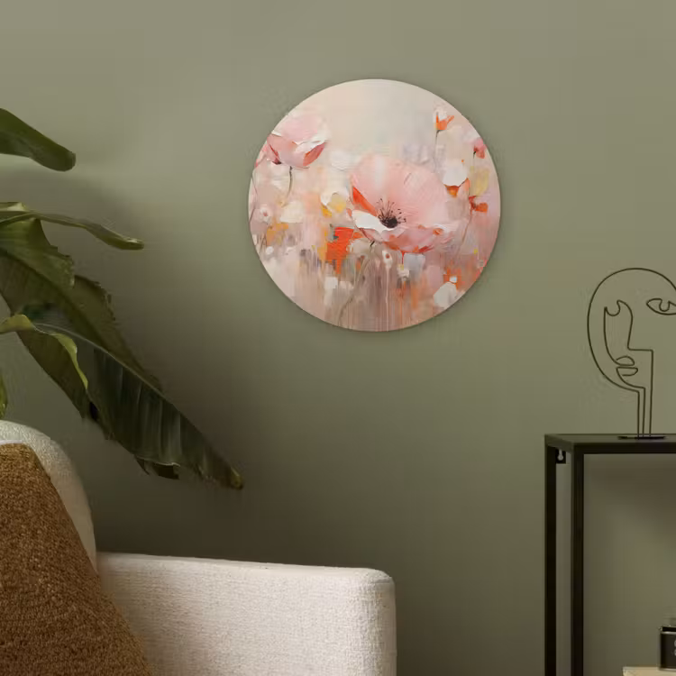 Bloemen - Watercolor - Roze - Abstract - Kunst Akoestische PET Vilt - Rond klein -sfeer2