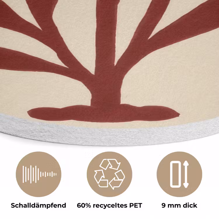 Bloemen - Bladeren - Rood - Minimalistisch Akoestische PET Vilt - Rond klein -closeup_DE