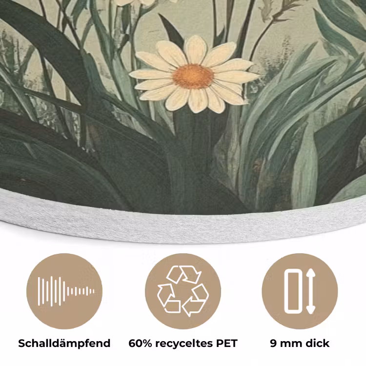 Bloemen - Bladeren - Zon - Groen Akoestische PET Vilt - Rond klein -closeup_DE