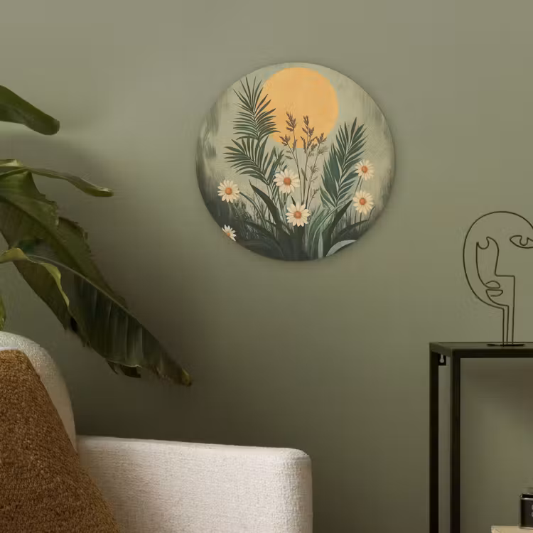 Bloemen - Bladeren - Zon - Groen Akoestische PET Vilt - Rond klein -sfeer2