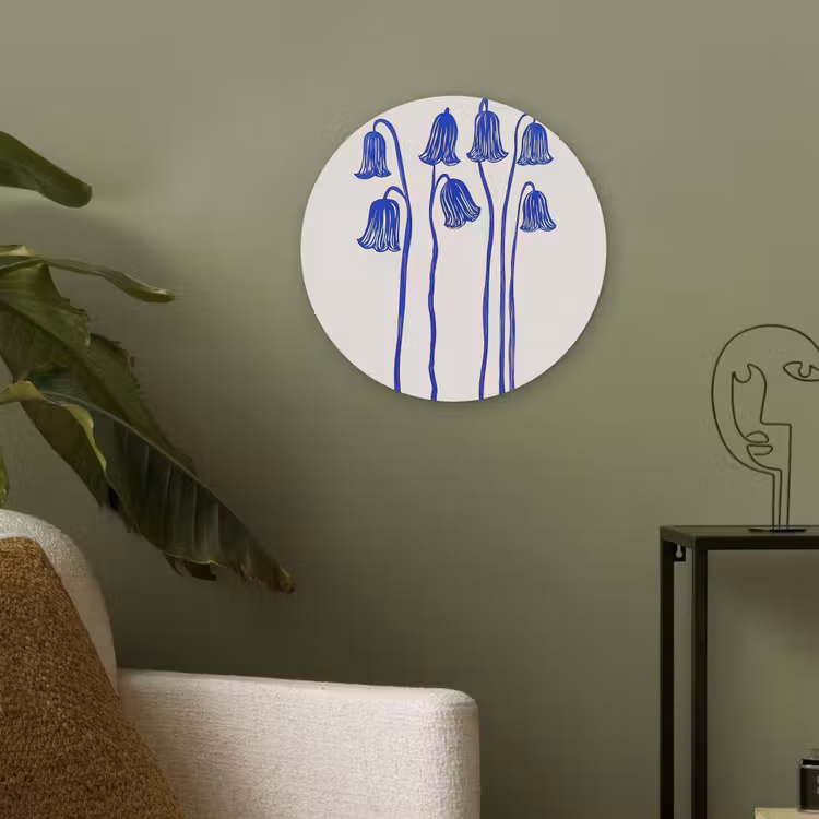 Bloemen - Blauw - Lijnen - Bloemblaadjes Akoestische PET Vilt - Rond klein -sfeer2