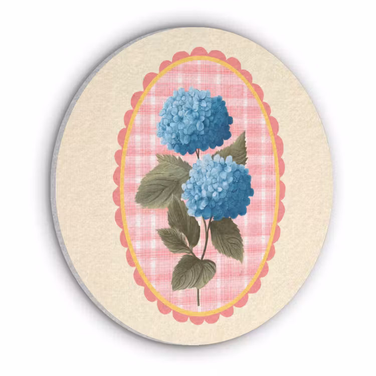 Bloemen - Blauw - Lijst - Bladeren Akoestische PET Vilt - Rond klein -3d