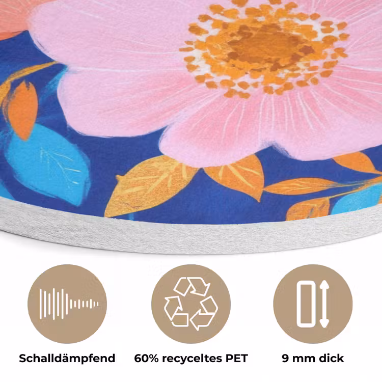 Bloemen - Blauw - Roze Akoestische PET Vilt - Rond klein -closeup_DE