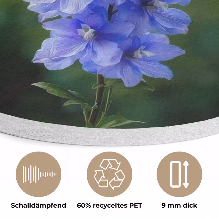 Bloemen - Blauw - Dennenboom Akoestische PET Vilt - Rond klein -closeup_DE