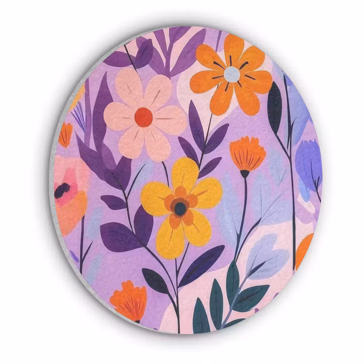 Bloemen - Kleurrijk - Bladeren Akoestische PET Vilt - Rond klein -3d