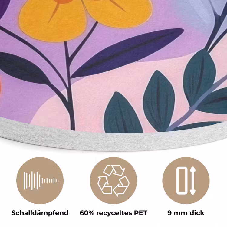 Bloemen - Kleurrijk - Bladeren Akoestische PET Vilt - Rond klein -closeup_DE