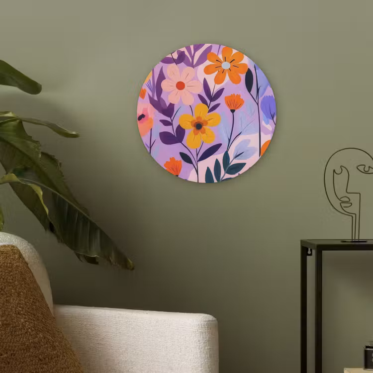 Bloemen - Kleurrijk - Bladeren Akoestische PET Vilt - Rond klein -sfeer2