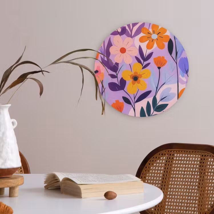 Bloemen - Kleurrijk - Bladeren Akoestische PET Vilt - Rond klein -sfeer3