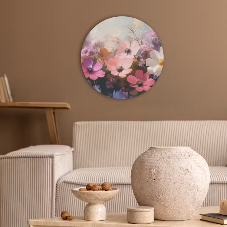Bloemen - Kleurrijk - Bloei Akoestische PET Vilt - Rond klein -sfeer1