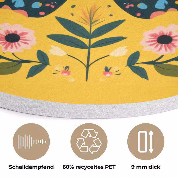 Bloemen - Kleurrijk - Vlinder - Sierlijk Akoestische PET Vilt - Rond klein -closeup_DE
