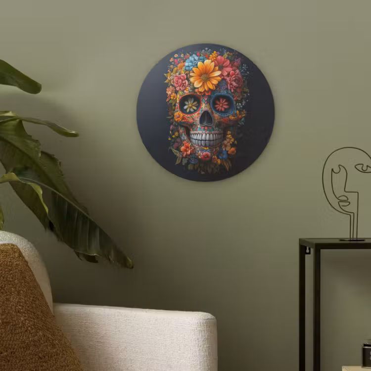 Bloemen - Kleurrijk - Schedel Akoestische PET Vilt - Rond klein -sfeer2