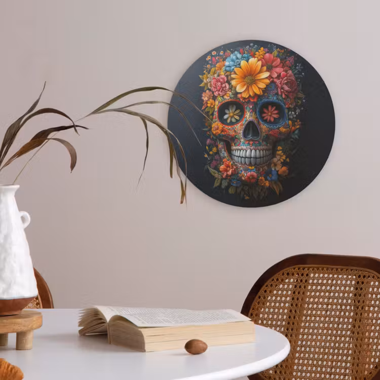 Bloemen - Kleurrijk - Schedel Akoestische PET Vilt - Rond klein -sfeer3