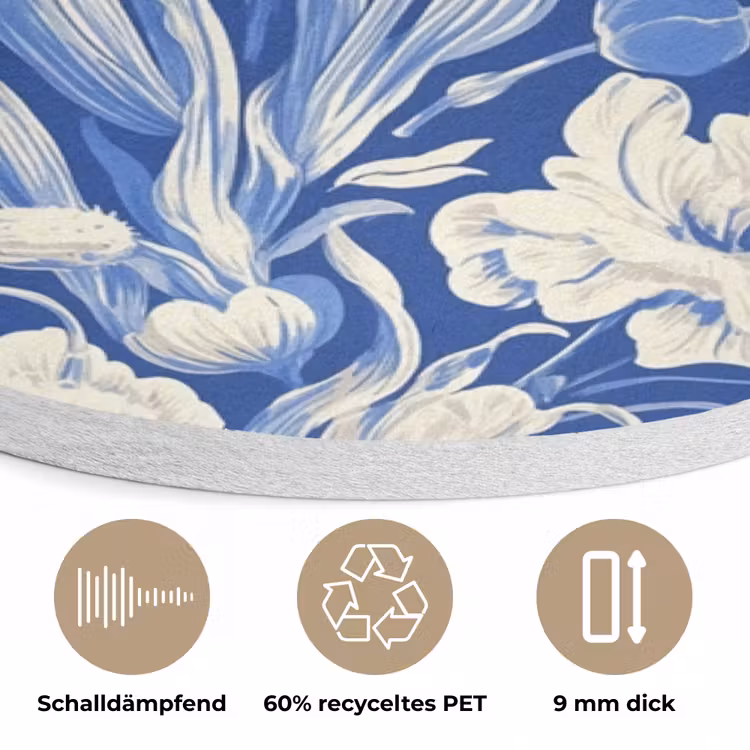 Bloemen - Delfts Blauw - Patroon - Tulp Akoestische PET Vilt - Rond klein -closeup_DE