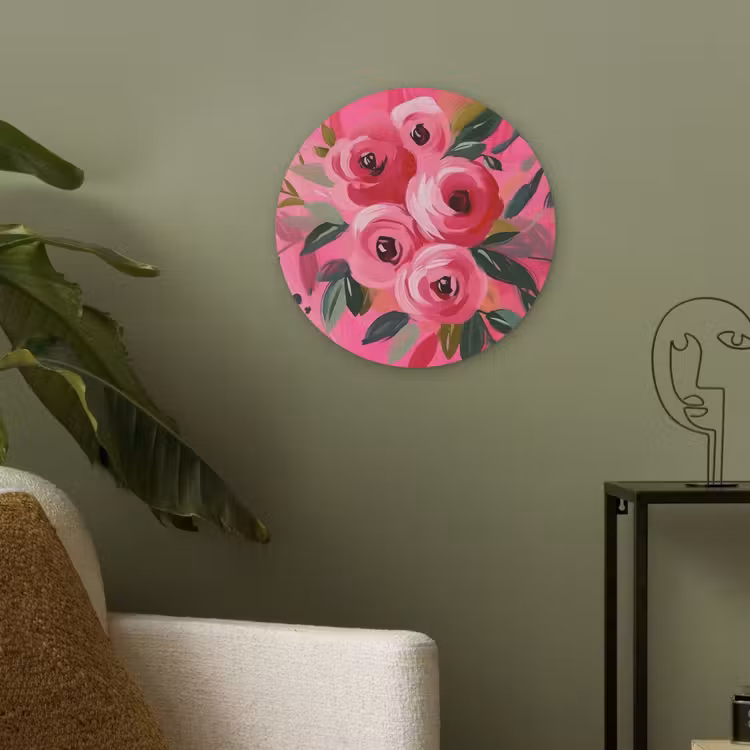 Bloemen - Verf - Roze Akoestische PET Vilt - Rond klein -sfeer2