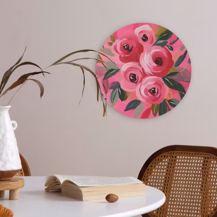 Bloemen - Verf - Roze Akoestische PET Vilt - Rond klein -sfeer3