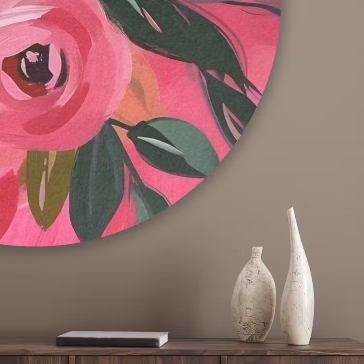 Bloemen - Verf - Roze Akoestische PET Vilt - Rond klein -sfeer5_closeup
