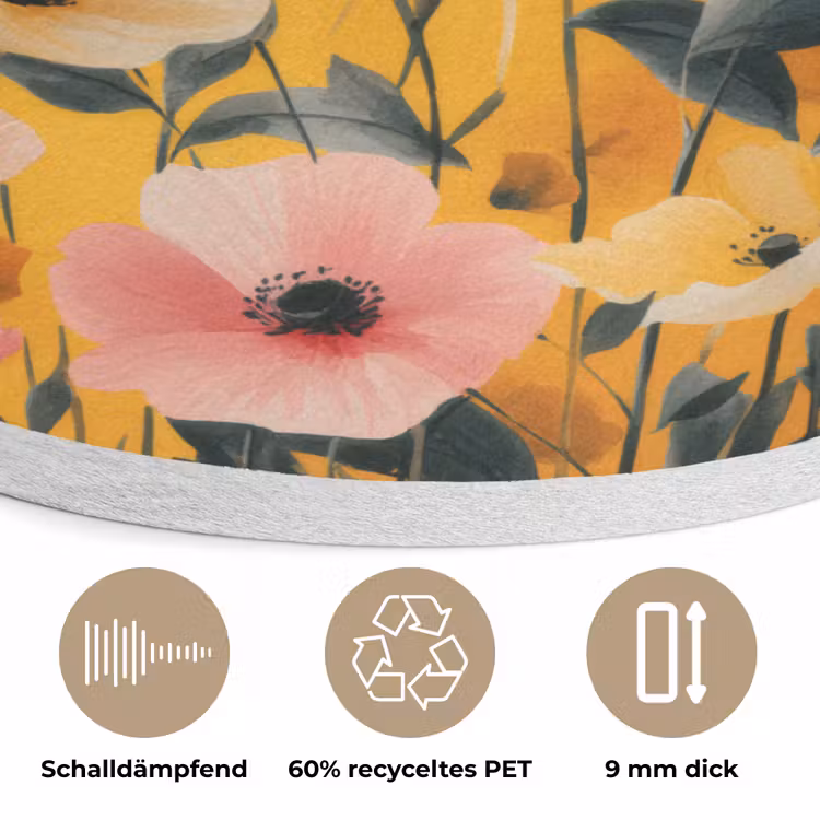 Bloemen - Veld - Geel Akoestische PET Vilt - Rond klein -closeup_DE
