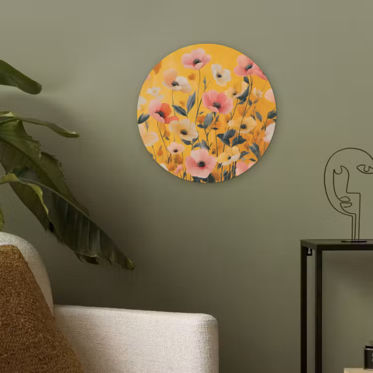 Bloemen - Veld - Geel Akoestische PET Vilt - Rond klein -sfeer2