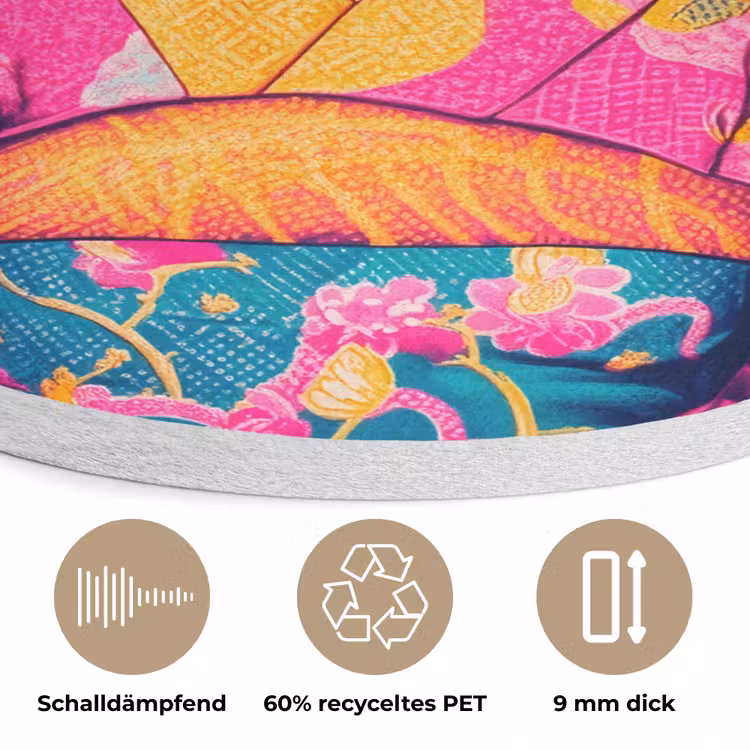 Bloemen - Vrouw - Kimono - Roze Akoestische PET Vilt - Rond klein -closeup_DE