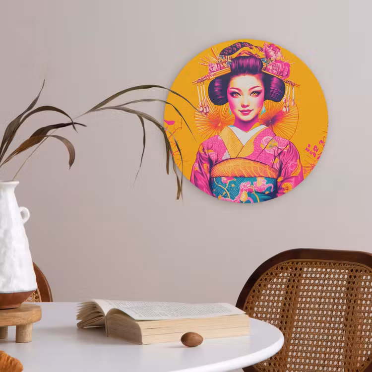 Bloemen - Vrouw - Kimono - Roze Akoestische PET Vilt - Rond klein -sfeer3