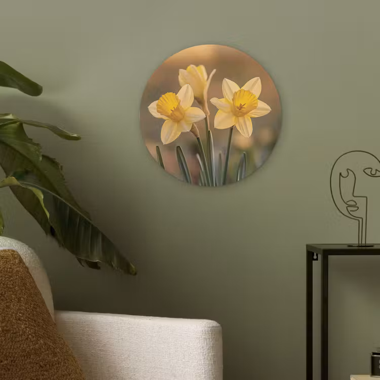 Bloemen - Geel - Wazig Akoestische PET Vilt - Rond klein -sfeer2