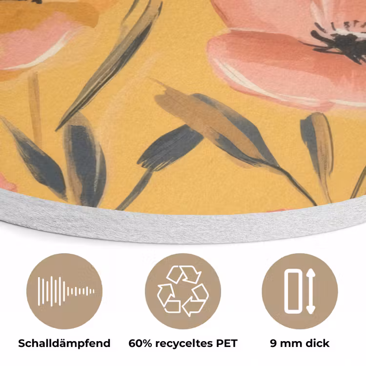 Bloemen - Geschilderd - Geel Akoestische PET Vilt - Rond klein -closeup_DE
