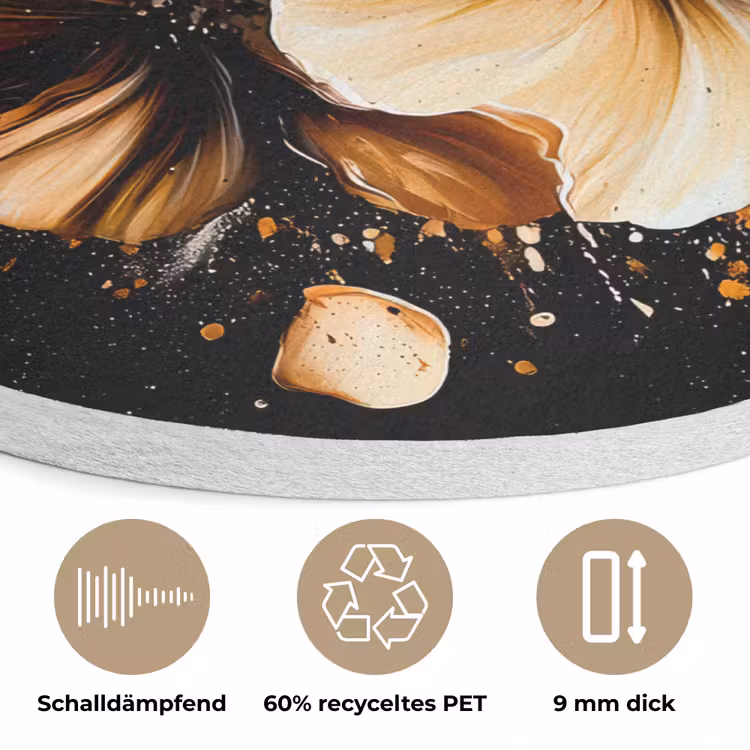 Bloemen - Goud - Graffiti - Zwart - Abstract Akoestische PET Vilt - Rond klein -closeup_DE
