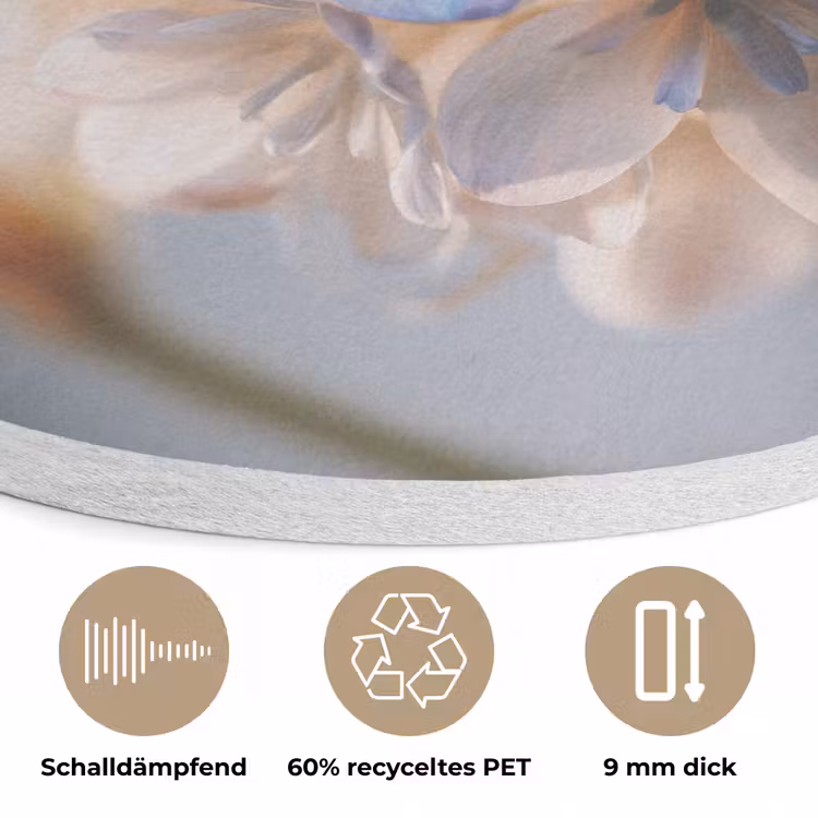 Bloemen - Lichtblauw - Wazig - Trosje Akoestische PET Vilt - Rond klein -closeup_DE