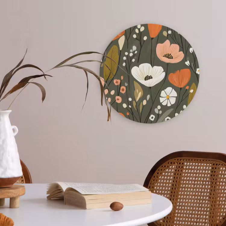 Bloemen - Illustratie - Groen Akoestische PET Vilt - Rond klein -sfeer3
