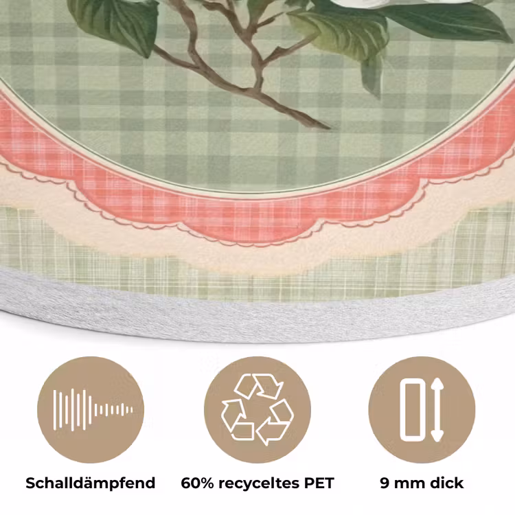 Bloemen - Illustratie - Geruit - Groen Akoestische PET Vilt - Rond klein -closeup_DE