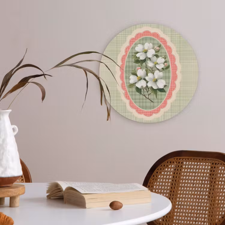 Bloemen - Illustratie - Geruit - Groen Akoestische PET Vilt - Rond klein -sfeer3