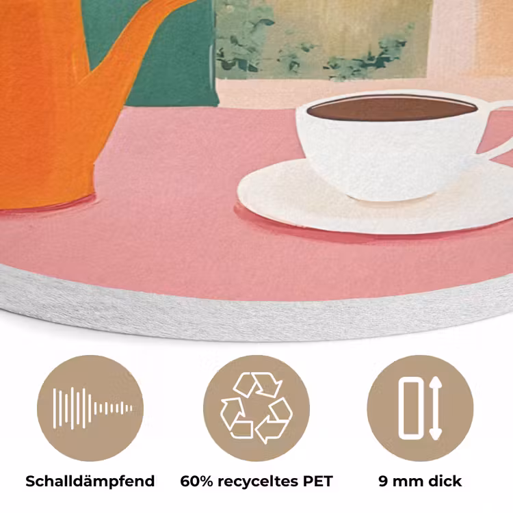 Bloemen - Koffie - Raam Akoestische PET Vilt - Rond klein -closeup_DE