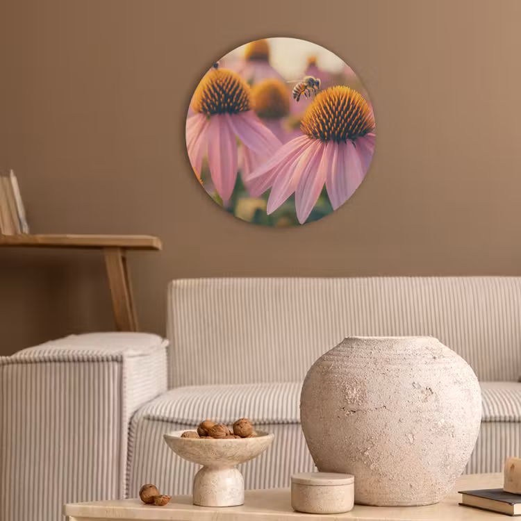Bloemen - Paars - Bijen Akoestische PET Vilt - Rond klein -sfeer1