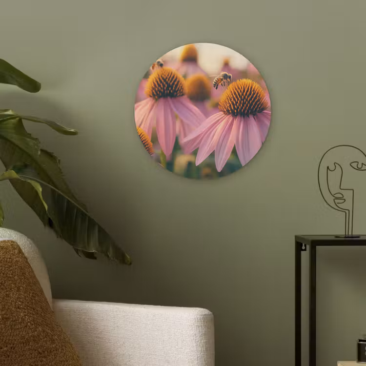 Bloemen - Paars - Bijen Akoestische PET Vilt - Rond klein -sfeer2