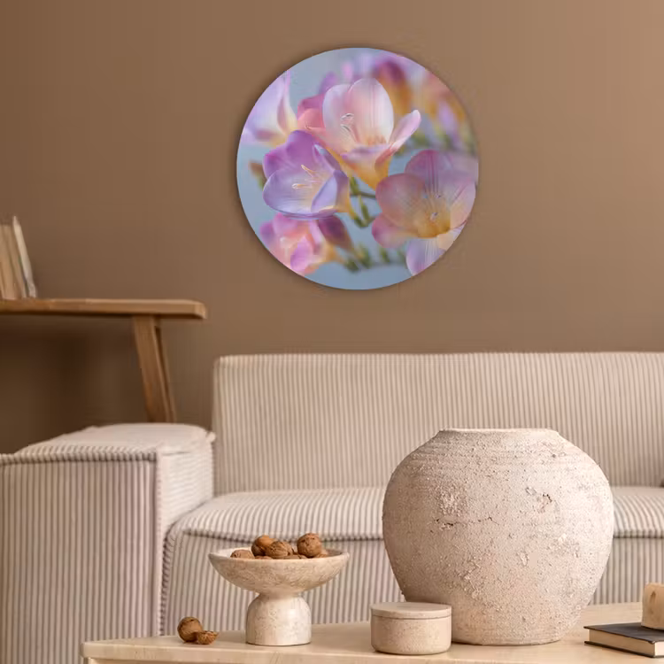 Bloemen - Paars - Overloop - Meeldraden Akoestische PET Vilt - Rond klein -sfeer1
