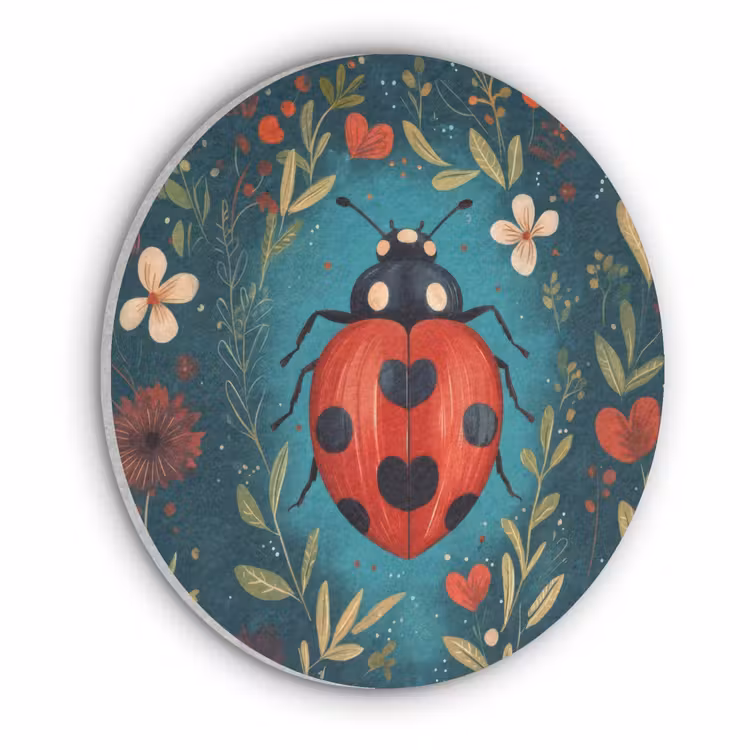 Bloemen - Lieveheersbeestje - Hartje - Rood Akoestische PET Vilt - Rond klein -3d