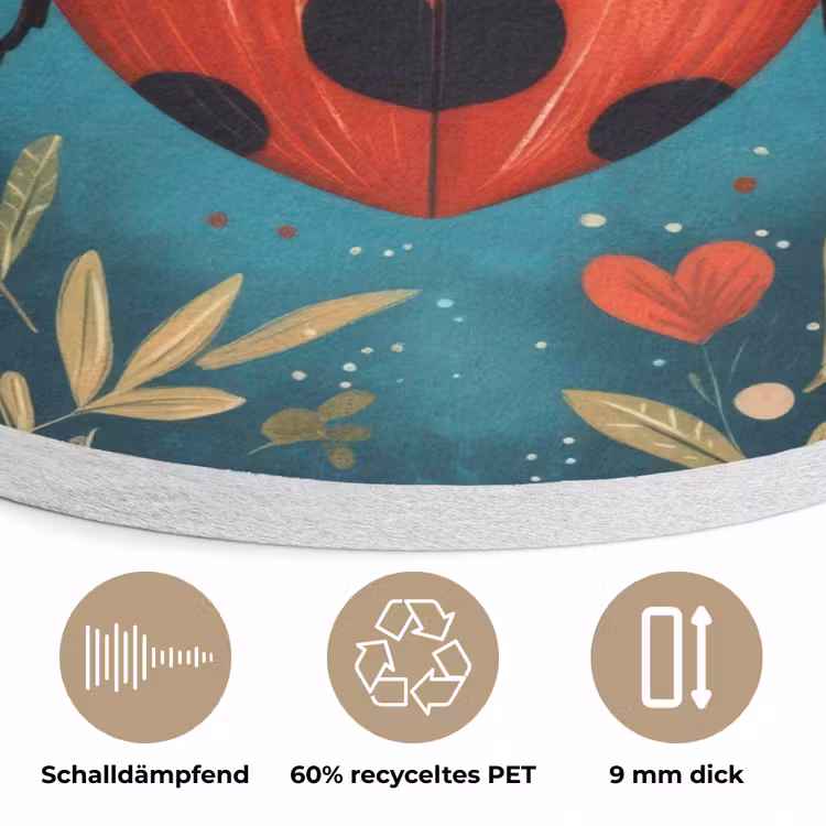 Bloemen - Lieveheersbeestje - Hartje - Rood Akoestische PET Vilt - Rond klein -closeup_DE