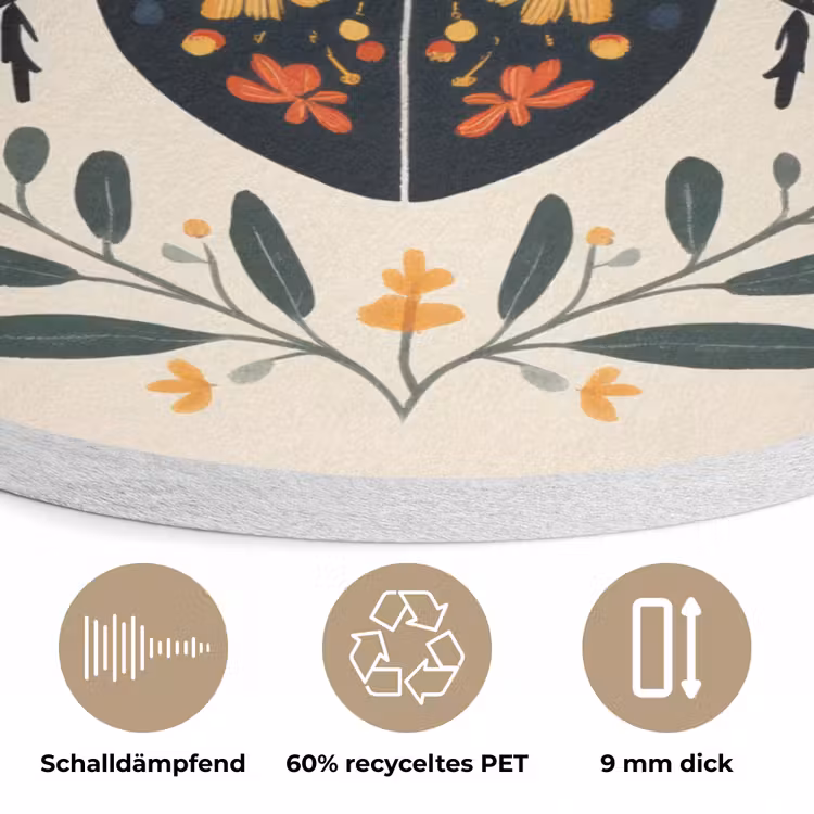 Bloemen - Oranje - Planten - Sierlijk Akoestische PET Vilt - Rond klein -closeup_DE
